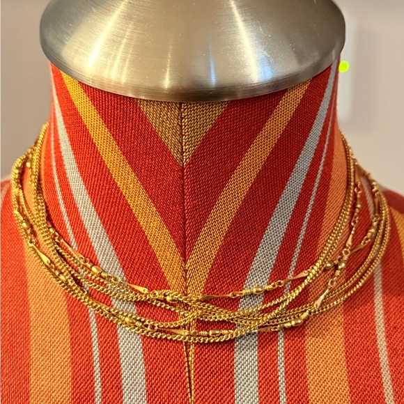Vintage Multi-tier Triple Layer Gold Tone Necklace - Picture 2 of 5